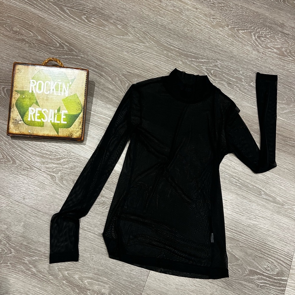 Black Mesh Long Sleeve Top
